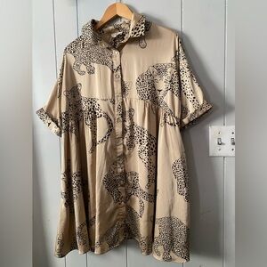 entro Beige and Black Leopard-Print Button dress